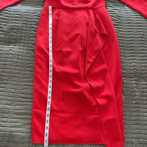 Elegant Holiday Red Long Sleeve Dress size 6 with ruffle detail and pencil skirt - Picture 2 of 8